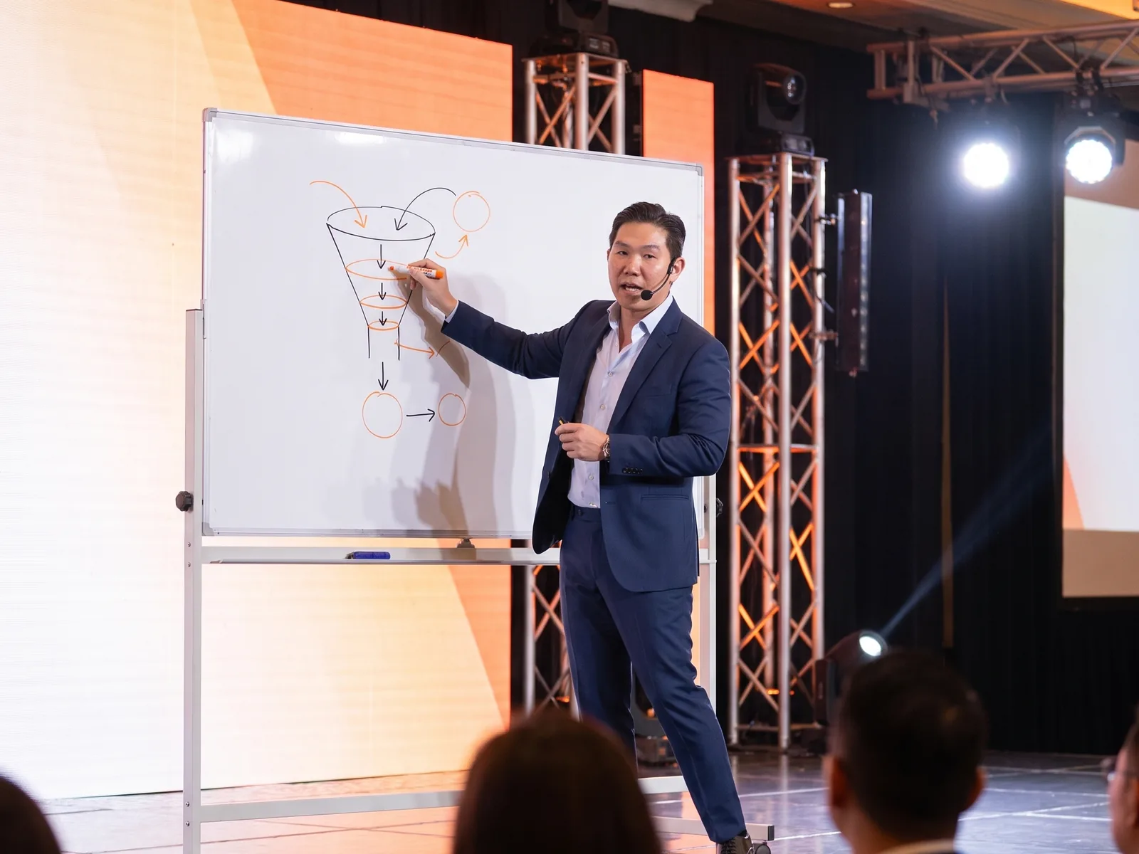 Aaron Chong teaching on stage